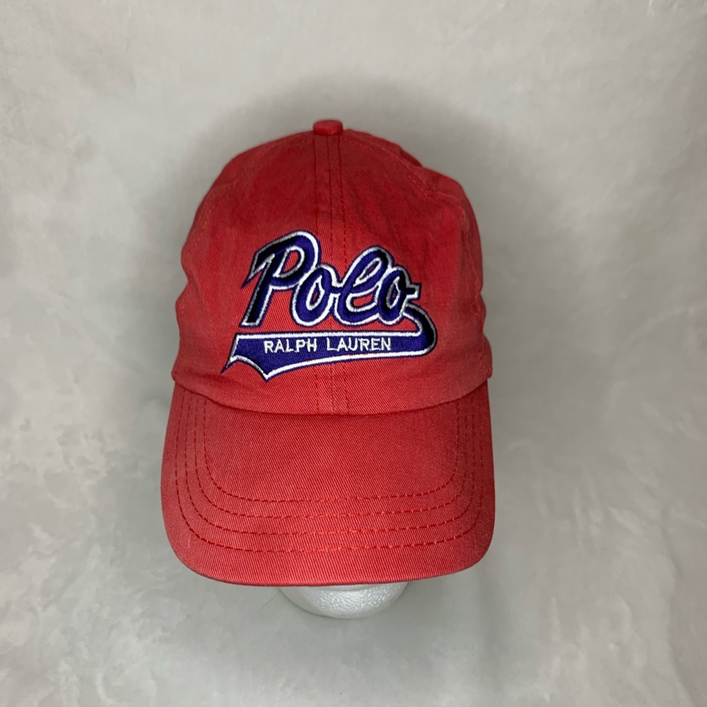 OG Rare Polo Ralph Lauren Embroidered Red Made in USA Cotton Hat Stadium fitted